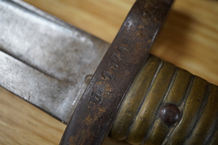 Two 19th century French bayonets and an American example, largest 71cm. Condition - fair